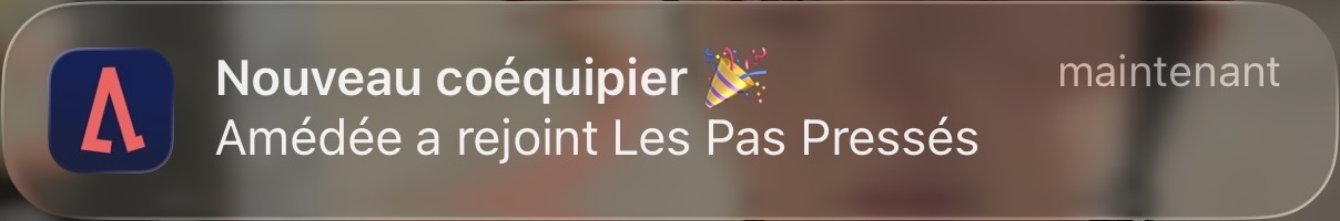 Notification nouveau coéquipier