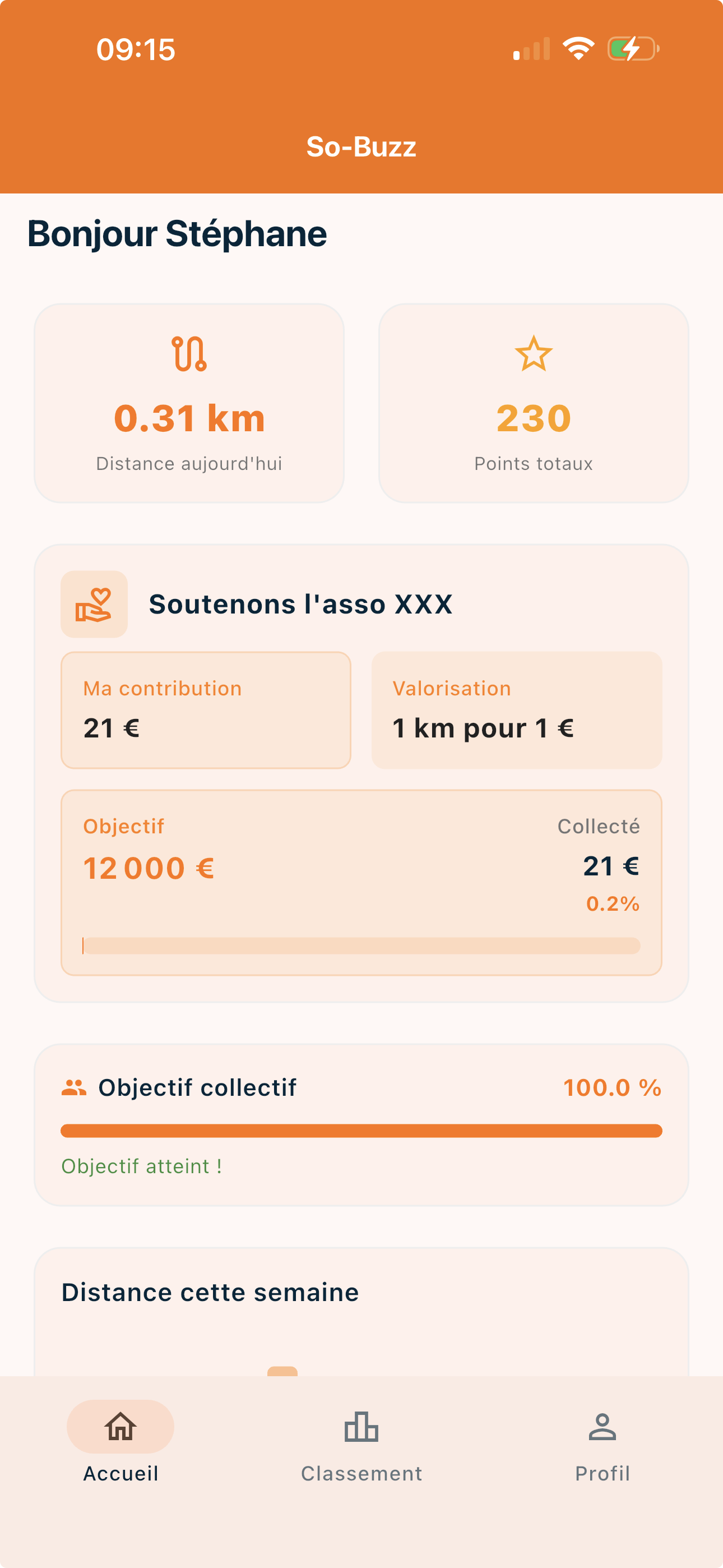 Module cagnotte WALK&Co — objectif collectif et paliers